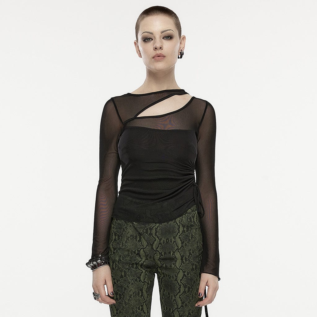 Damen-Gothic-Hemd mit Kordelzug und Netzausschnitt - Gothic Shop