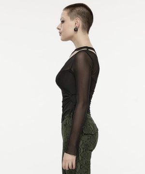 Damen-Gothic-Hemd mit Kordelzug und Netzausschnitt - Gothic Shop