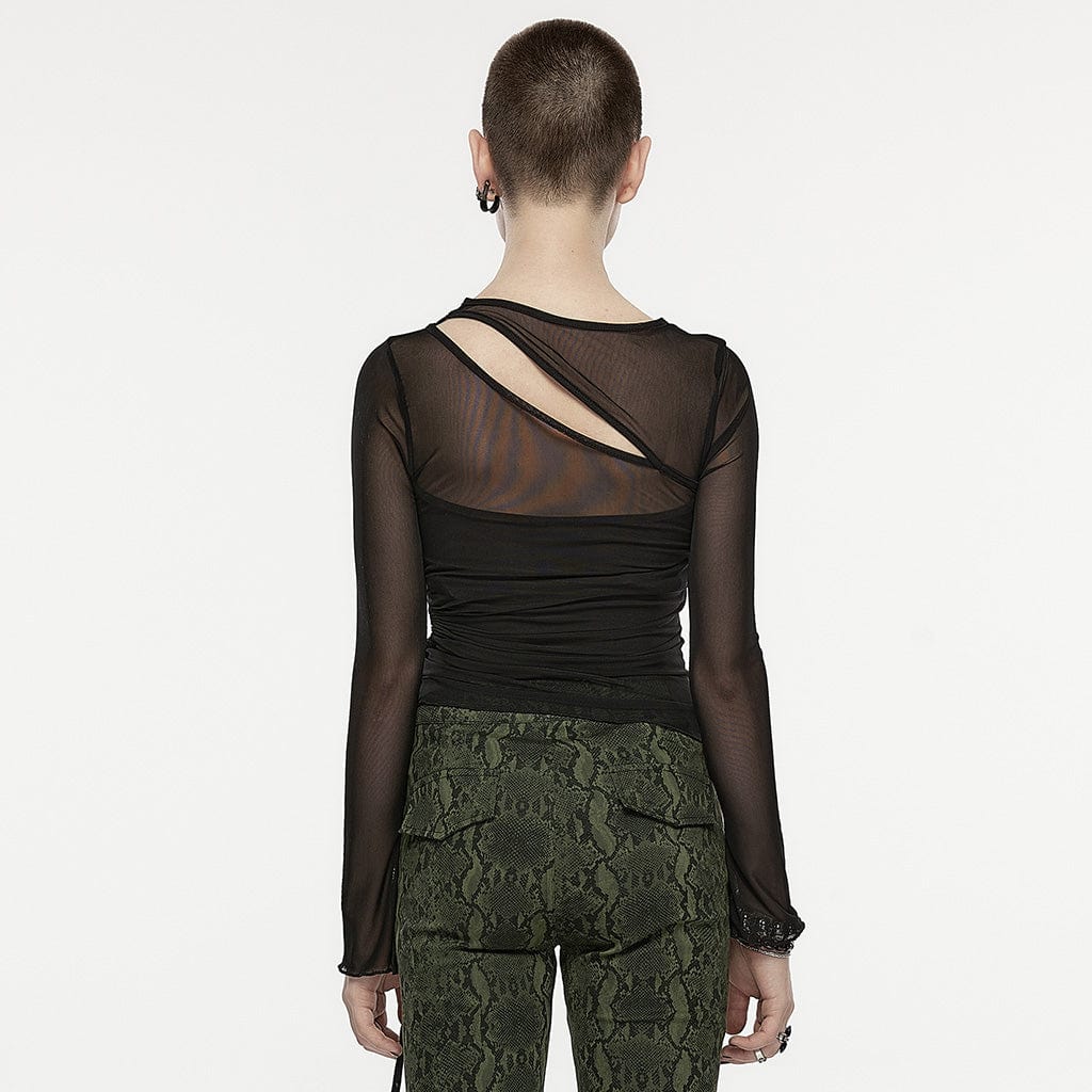 Damen-Gothic-Hemd mit Kordelzug und Netzausschnitt - Gothic Shop