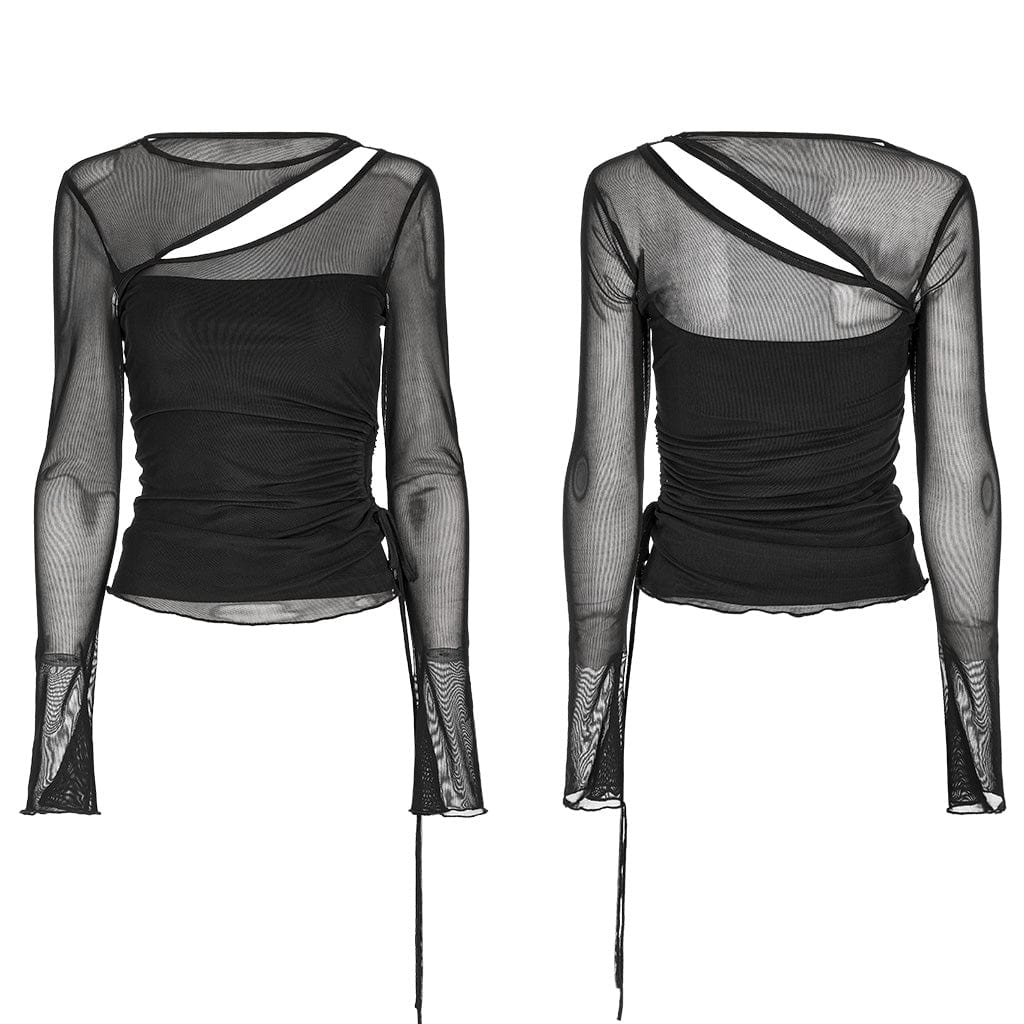 Damen-Gothic-Hemd mit Kordelzug und Netzausschnitt - Gothic Shop