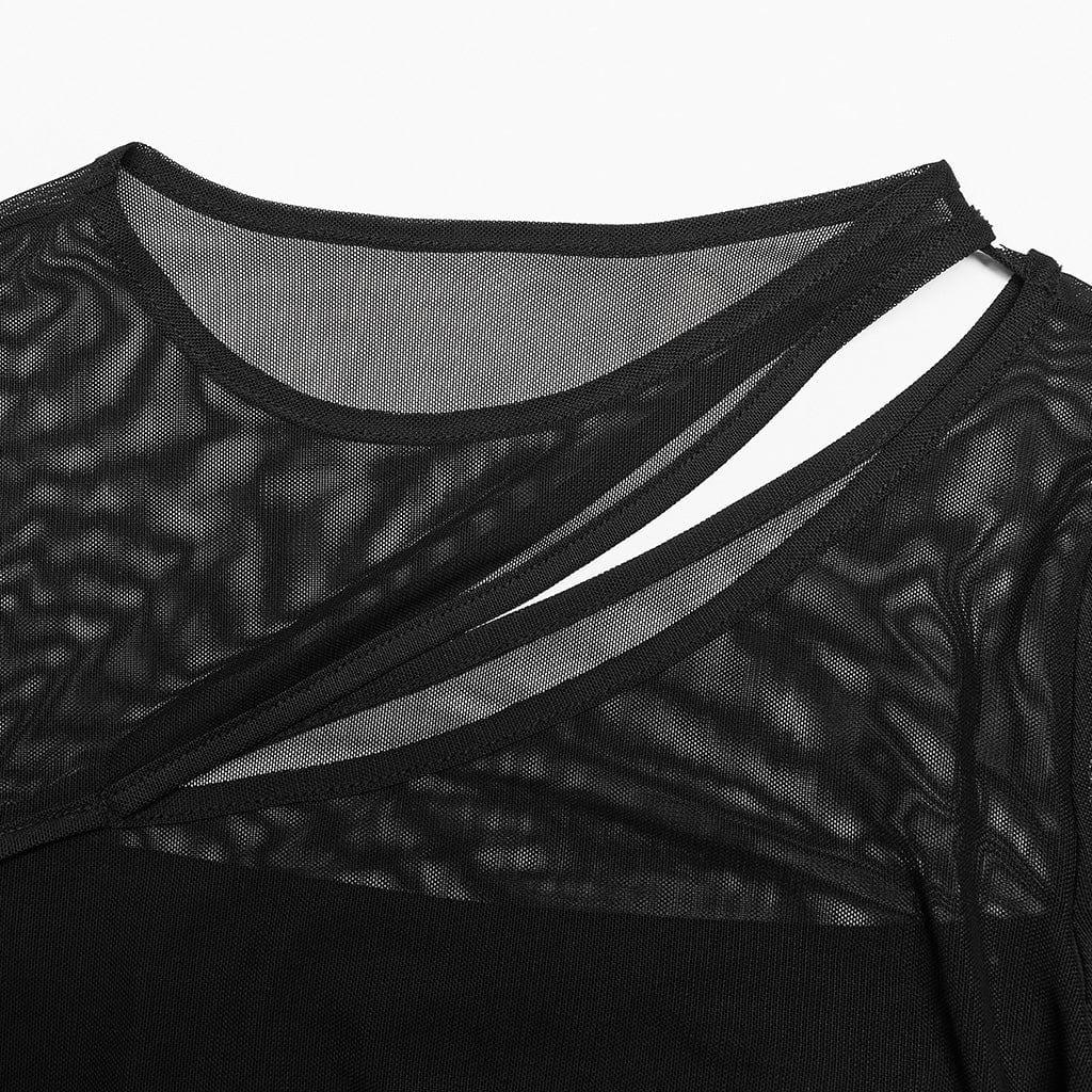 Damen-Gothic-Hemd mit Kordelzug und Netzausschnitt - Gothic Shop