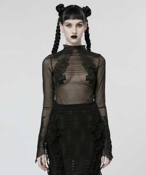 Gothic-Feder-Mesh-Shirt für Damen - Gothic Shop