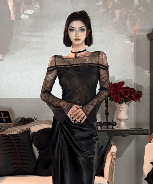 Damen-Gothic-Hemd mit ausgestellten Ärmeln und Mesh-Splice-Spitze - Gothic Shop