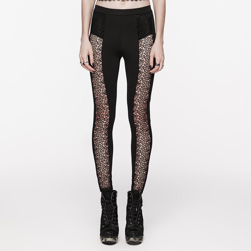 Damen-Gothic-Leggings mit floralem Ausschnitt - Gothic Shop