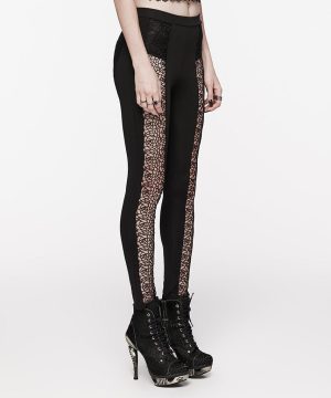 Damen-Gothic-Leggings mit floralem Ausschnitt - Gothic Shop
