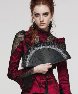 Damen-Schnitzfächer mit Gothic-Blumenmuster - Gothic Shop