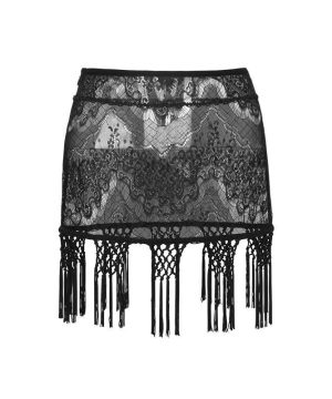 Gothic-Miniröcke mit floralen Quasten und Spitze für Damen - Gothic Shop