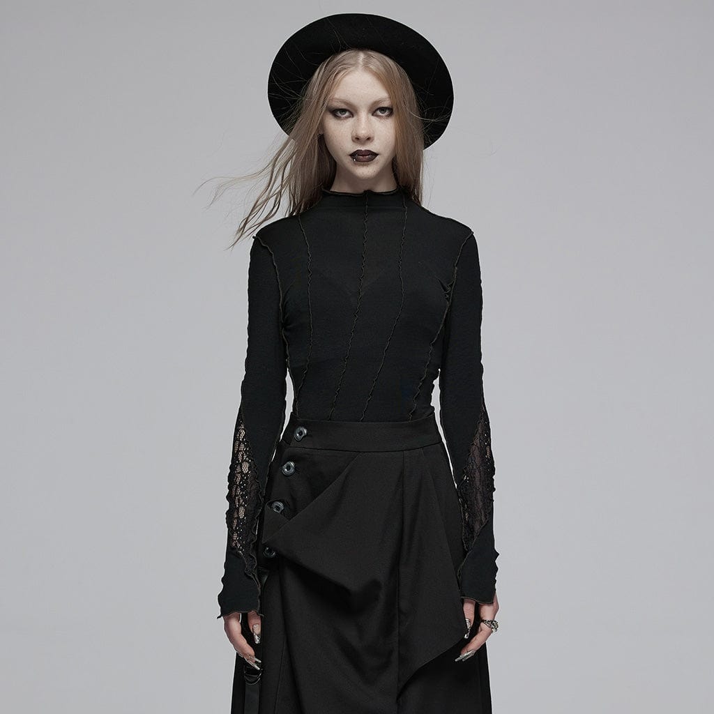 Damen-Gothic-Hemd mit halbhohem Kragen und Spitzenspleiß - Gothic Shop