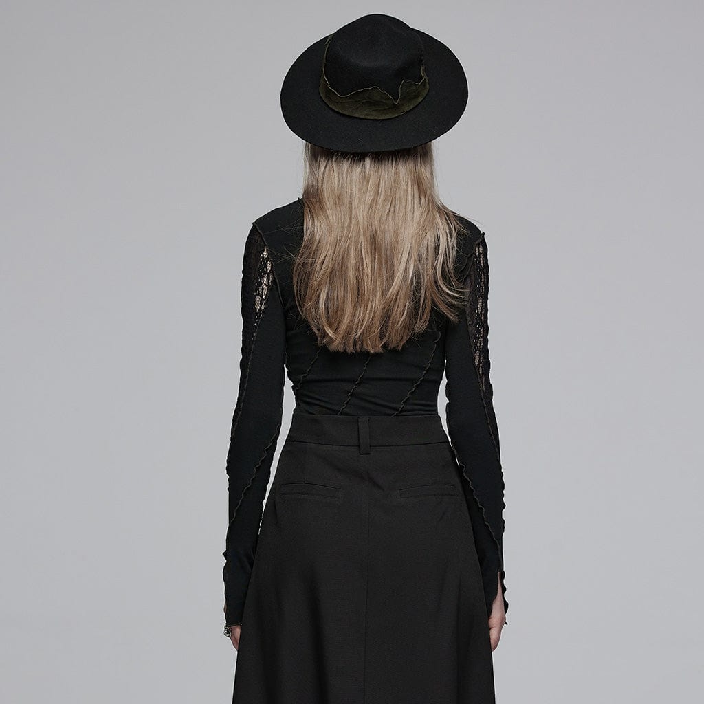 Damen-Gothic-Hemd mit halbhohem Kragen und Spitzenspleiß - Gothic Shop
