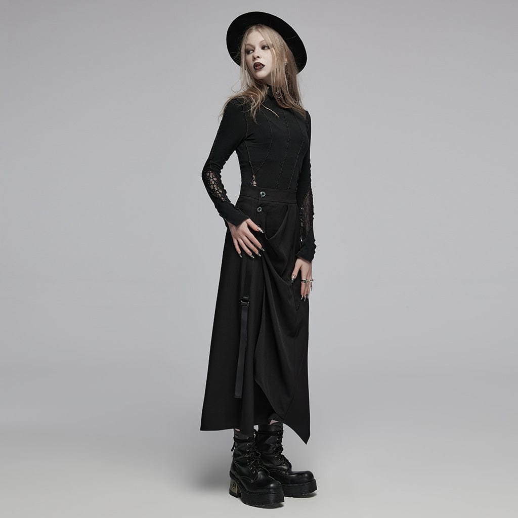 Damen-Gothic-Hemd mit halbhohem Kragen und Spitzenspleiß - Gothic Shop