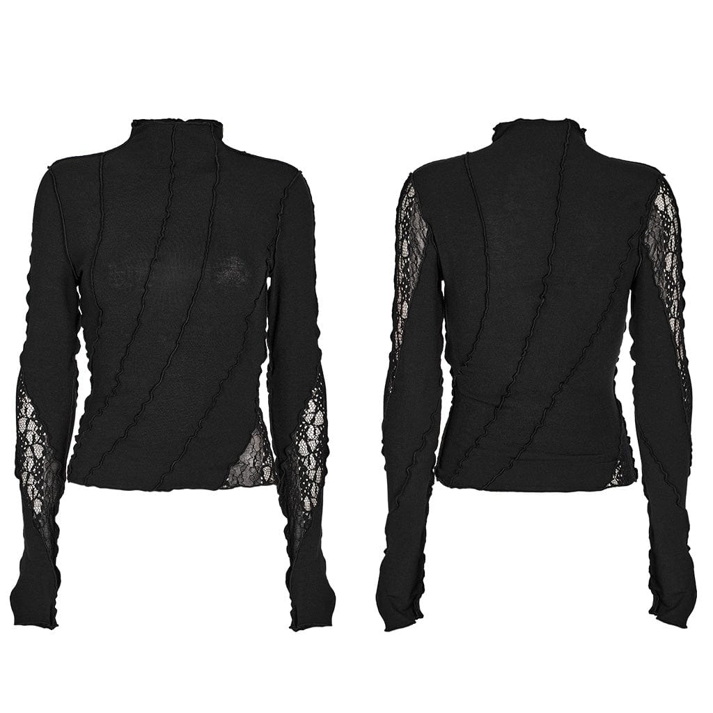 Damen-Gothic-Hemd mit halbhohem Kragen und Spitzenspleiß - Gothic Shop