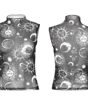 Damen-Gothic-Tanktop mit halbhohem Kragen und Sonnennetz - Gothic Shop