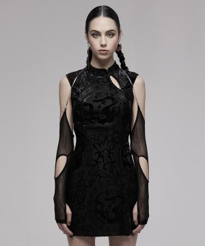 Damen-Gothic-Neckholder-Armstulpen mit Ausschnitt und Netzstoff - Gothic Shop