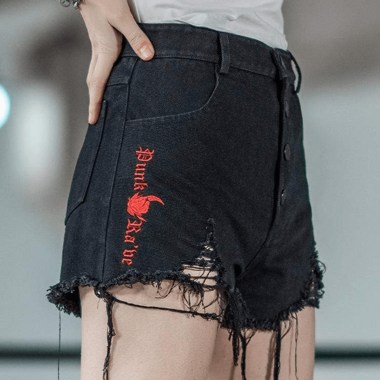 Damen-Gotik-Shorts mit hoher Taille und Rissen - Gothic Shop