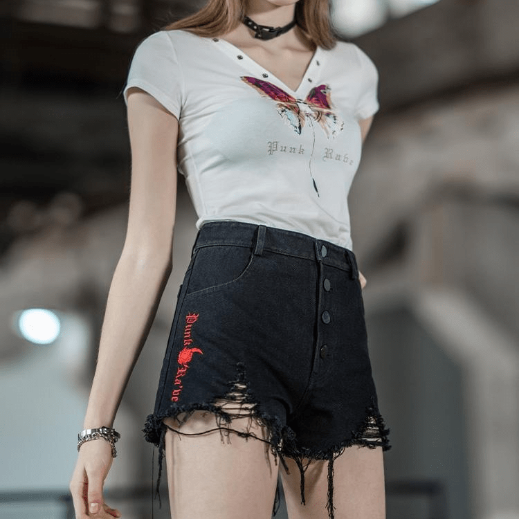 Damen-Gotik-Shorts mit hoher Taille und Rissen - Gothic Shop