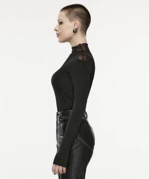 Damen-Gothic-Hemd mit unregelmäßigem Mesh-Splice-Design - Gothic Shop