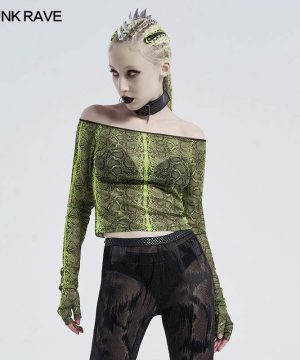 Schulterfreie Gothic-Crop-Tops aus Schlangenleder für Damen - Gothic Shop