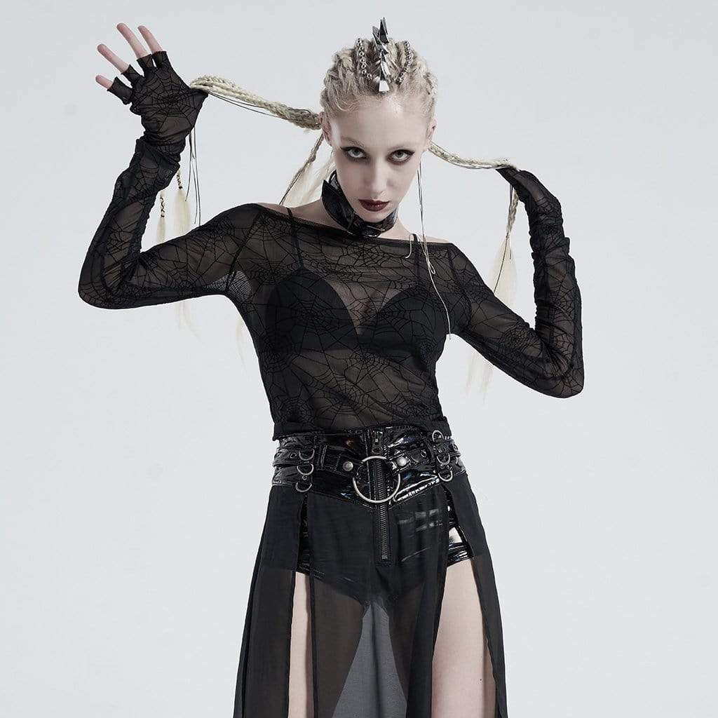 Schulterfreie Gothic-Spinnennetz-Crop-Tops für Damen - Gothic Shop