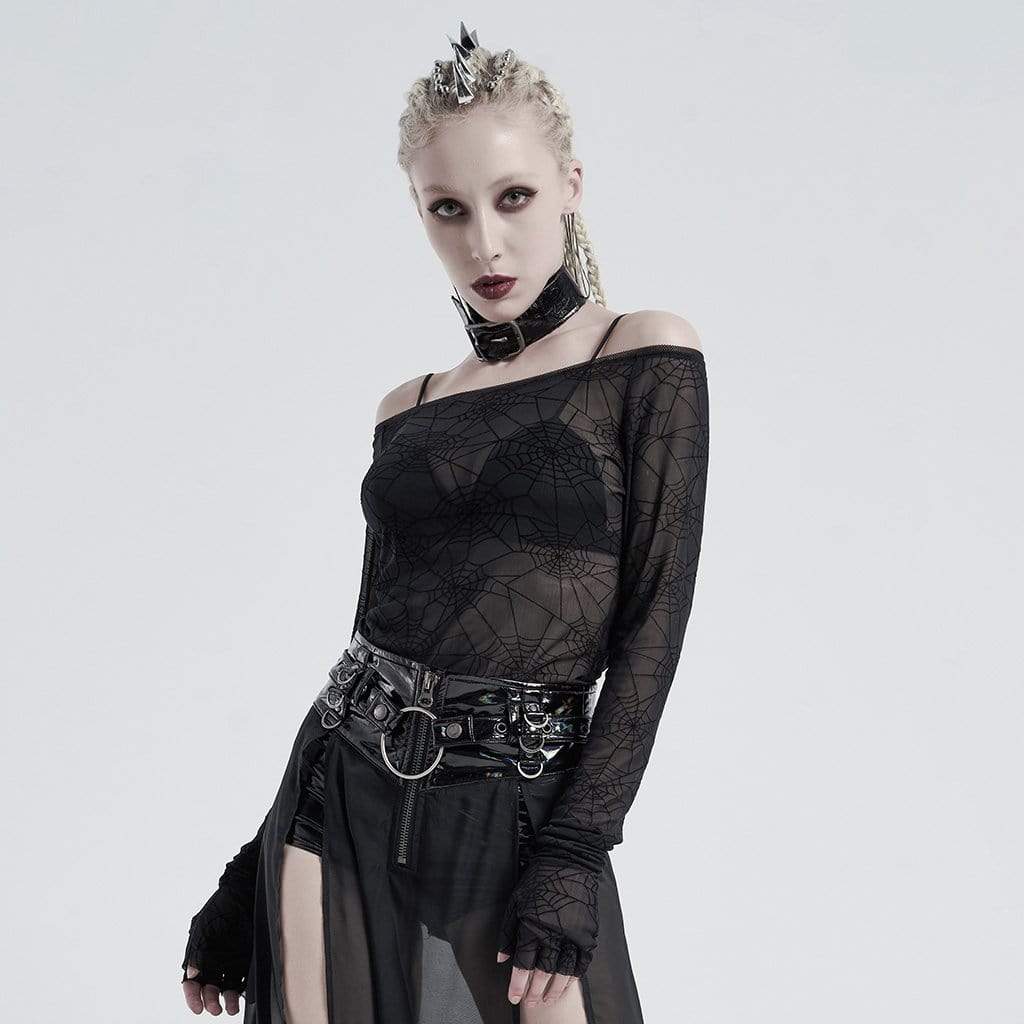 Schulterfreie Gothic-Spinnennetz-Crop-Tops für Damen - Gothic Shop