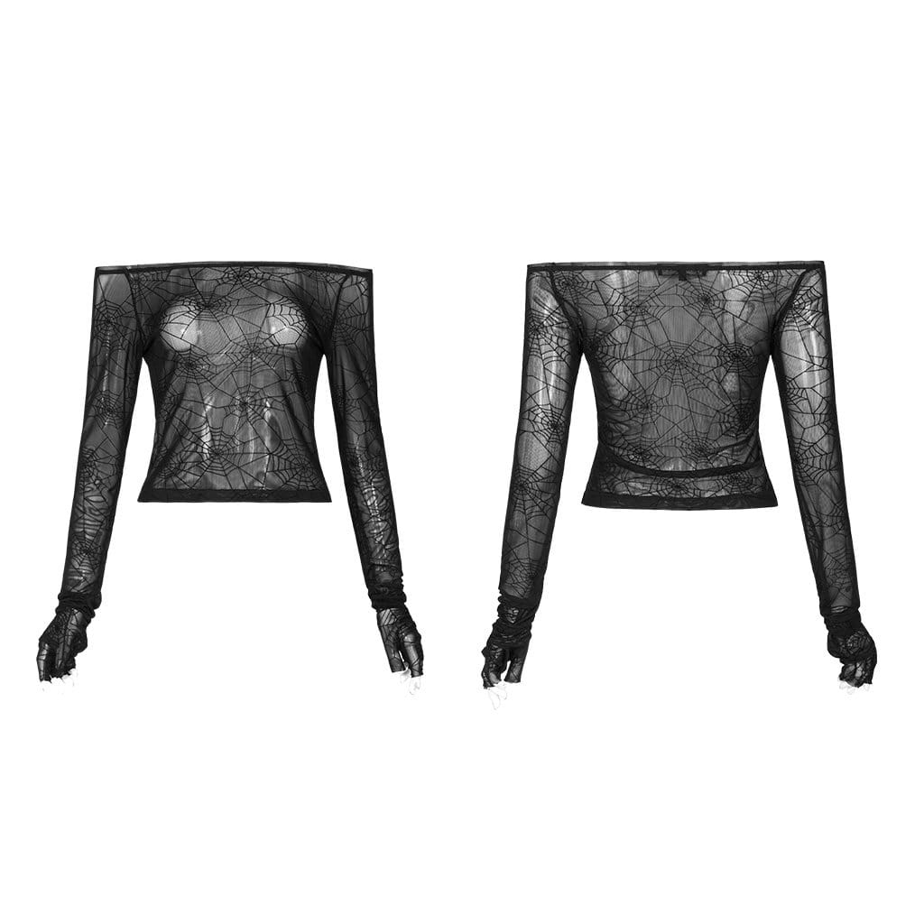 Schulterfreie Gothic-Spinnennetz-Crop-Tops für Damen - Gothic Shop