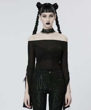 Schulterfreies Gothic-Crop-Top mit geteilten Ärmeln für Damen - Gothic Shop