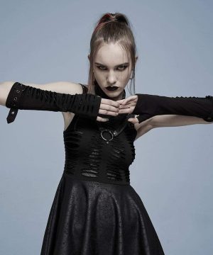 Lange Gothic-Handschuhe mit zerrissener Schnalle für Damen - Gothic Shop