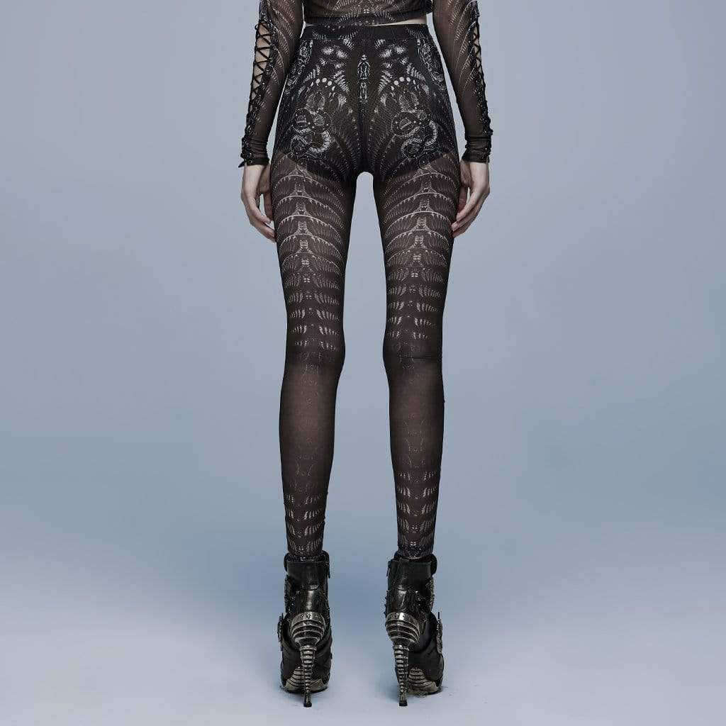 Transparente Gothic-Skelett-Leggings für Damen - Gothic Shop