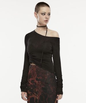 Damen-Gothic-Hemd mit Slash-Shoulder-Kordelzug - Gothic Shop
