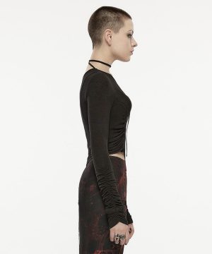 Damen-Gothic-Hemd mit Slash-Shoulder-Kordelzug - Gothic Shop