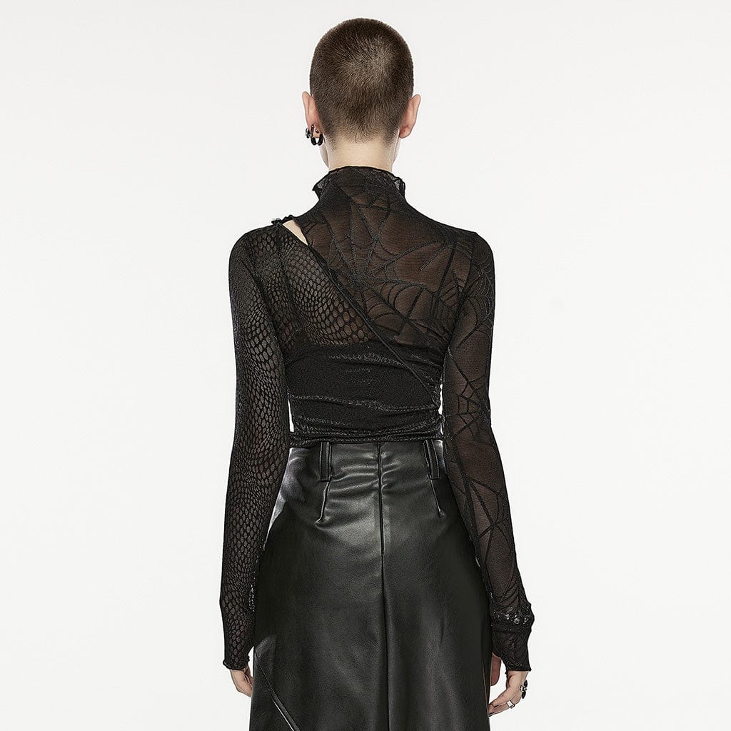 Gothic Spider Mesh Splice Cutout Shirt für Damen - Gothic Shop