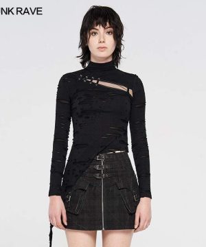 Damen-Hemden im Gothic-Stil mit Stehkragen und asymmetrischem Ausschnitt - Gothic Shop