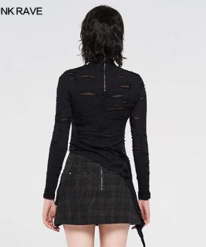 Damen-Hemden im Gothic-Stil mit Stehkragen und asymmetrischem Ausschnitt - Gothic Shop