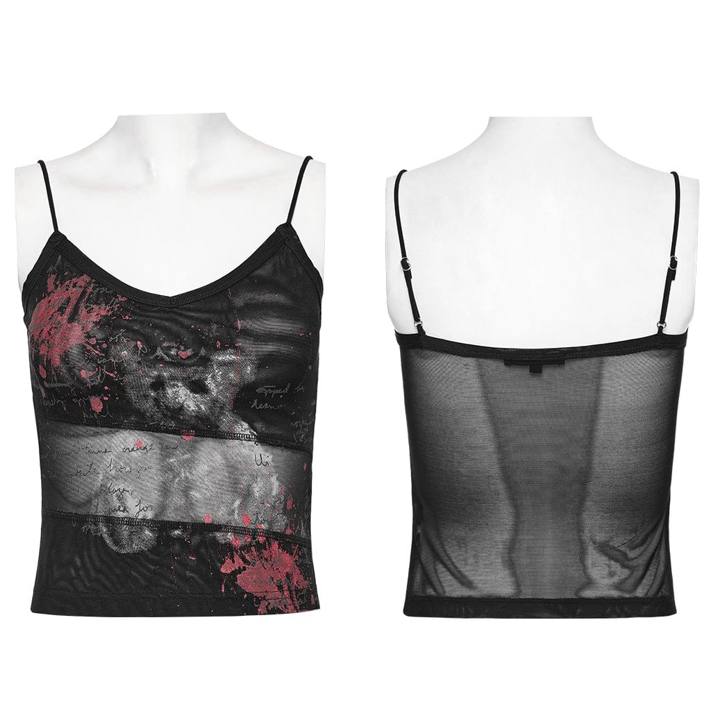 Damen-Tanktop aus Mesh mit Grunge-Bär-Print - Gothic Shop