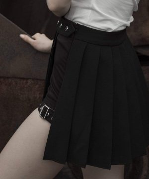 Schwarze zweiteilige Culottes-Faltenröcke im Grunge-Stil für Damen - Gothic Shop