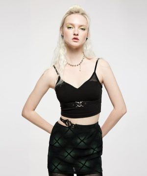 Kurzärmliges Crop-Top mit Grunge-Herzträgern für Damen - Gothic Shop