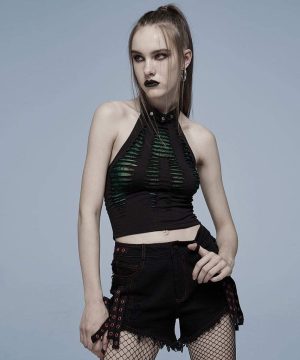 Damen-Crop-Top mit zerrissenem Totenkopf im Grunge-Stil - Gothic Shop