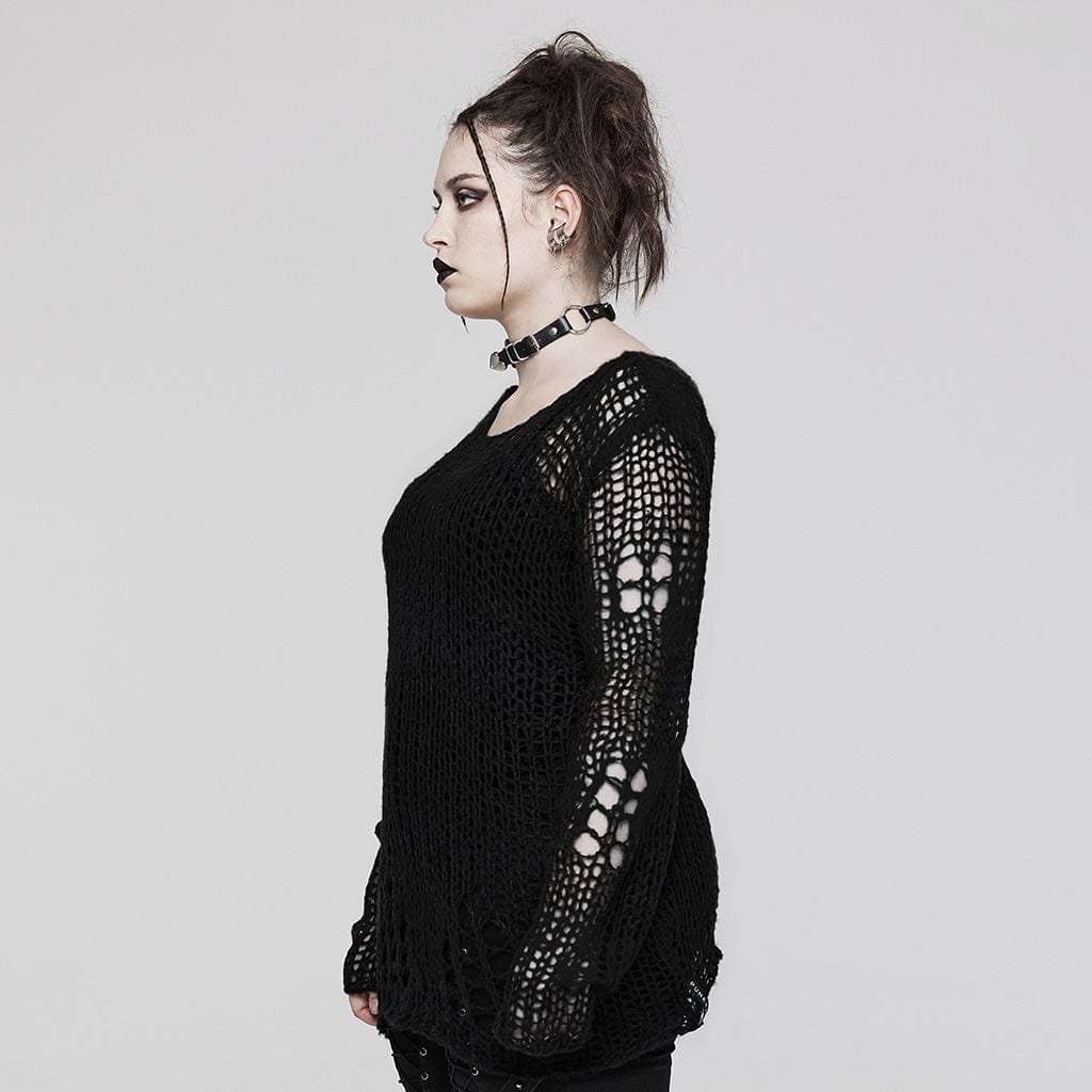 Damenpullover mit zerrissenen Grunge-Streifen - Gothic Shop