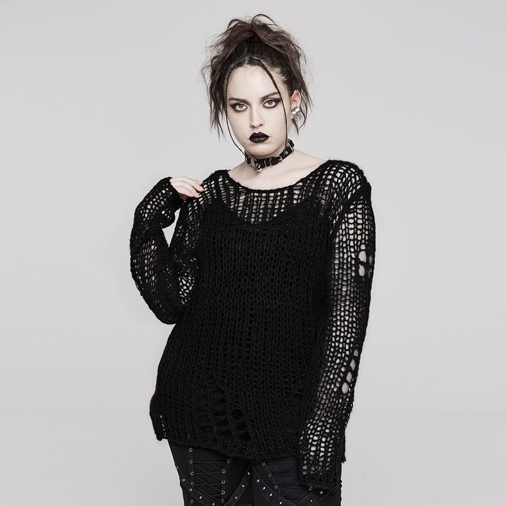 Damenpullover mit zerrissenen Grunge-Streifen - Gothic Shop