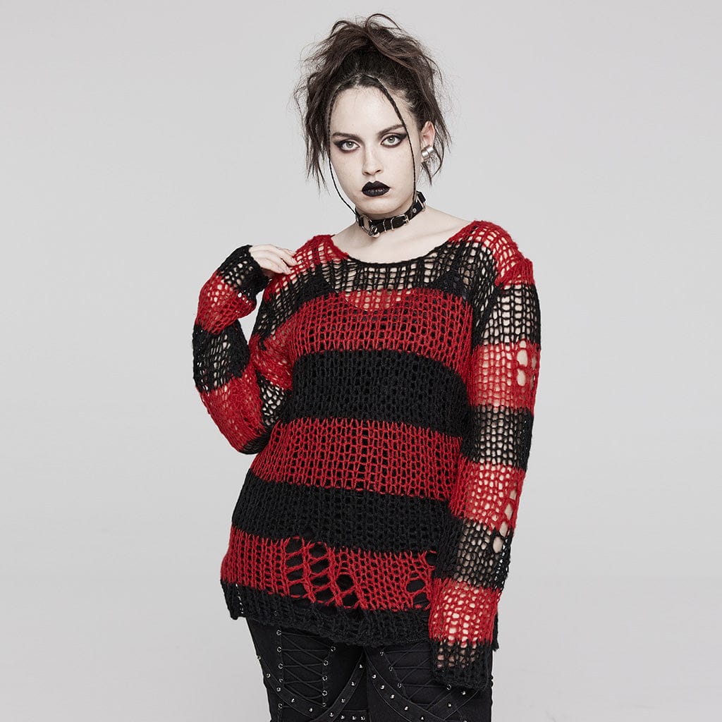 Damenpullover mit zerrissenen Grunge-Streifen - Gothic Shop