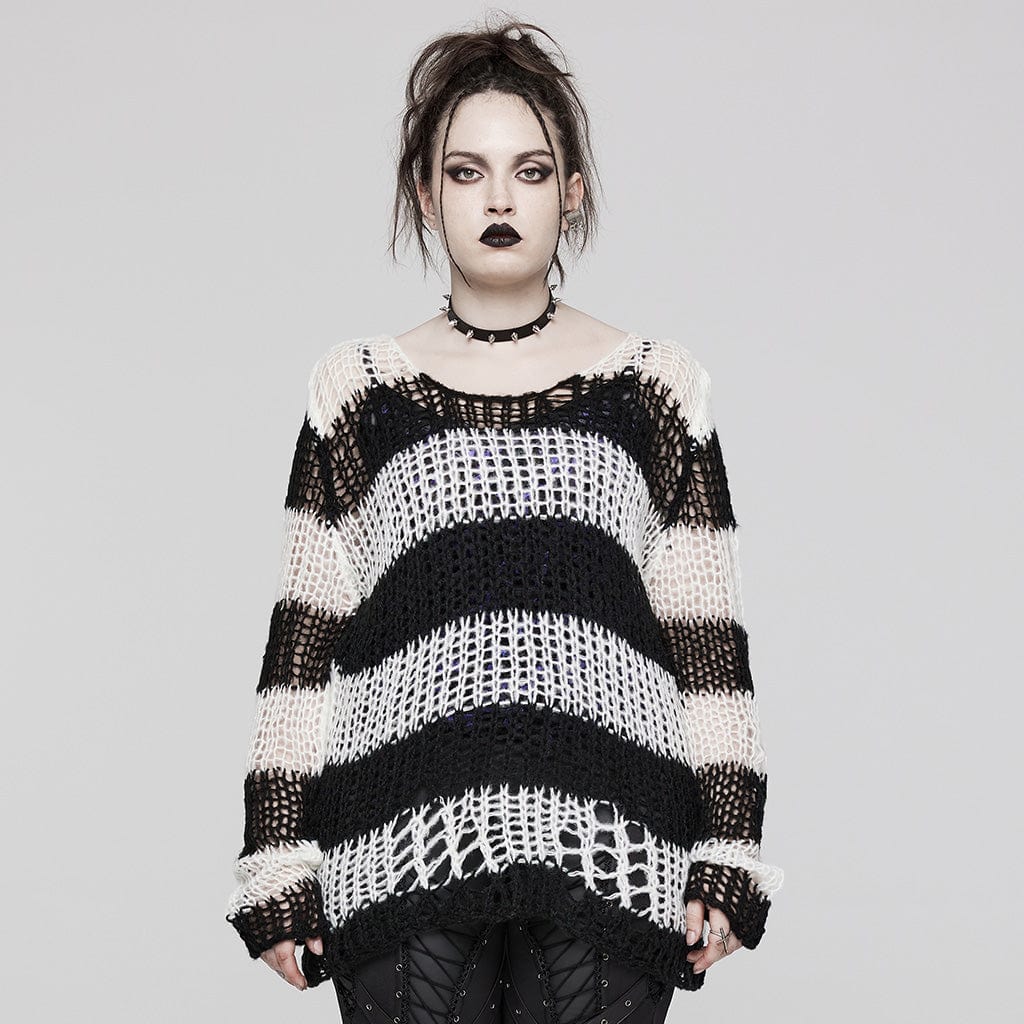 Damenpullover mit zerrissenen Grunge-Streifen - Gothic Shop