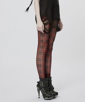 Durchsichtige karierte Grunge-Leggings für Damen - Gothic Shop