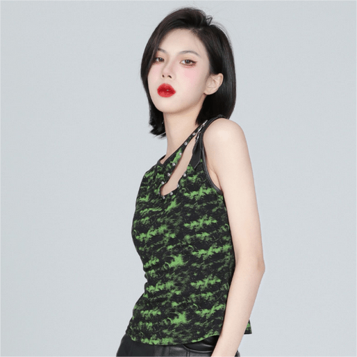 Damen-Tanktop mit Batikmuster und Ausschnitten im Grunge-Stil - Gothic Shop