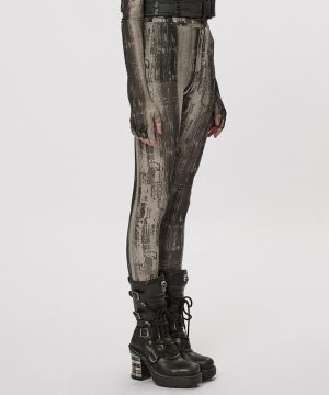 Damen-Leggings aus Mesh mit Batikmuster im Grunge-Stil - Gothic Shop