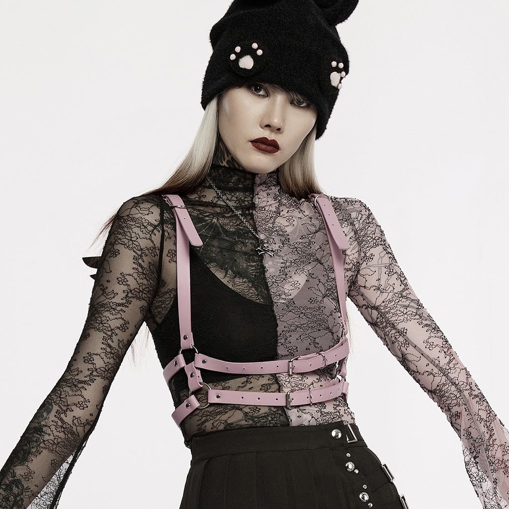 Damen-Körpergeschirr aus Kunstleder mit Flügeln im Pastell-Gothic-Stil - Gothic Shop