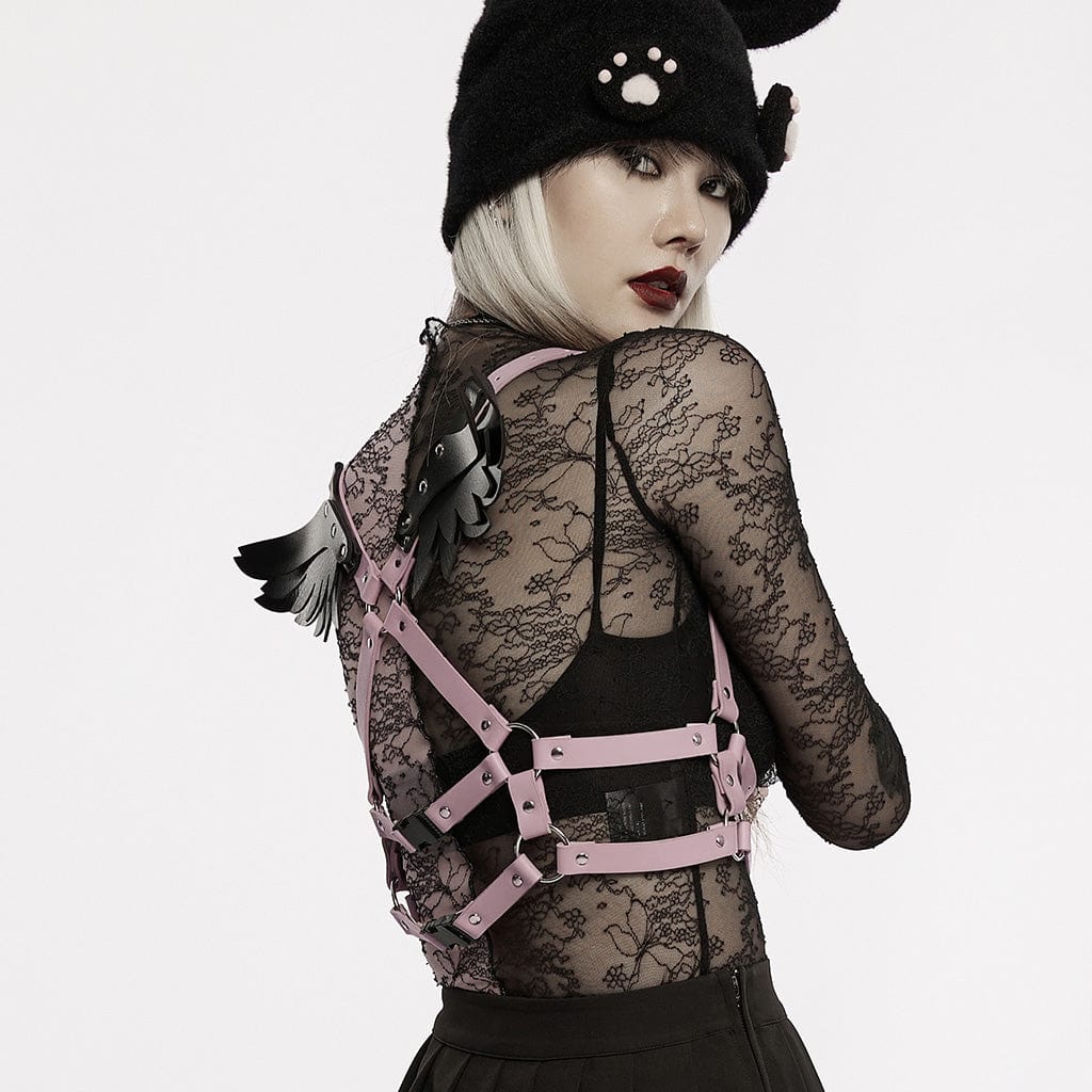 Damen-Körpergeschirr aus Kunstleder mit Flügeln im Pastell-Gothic-Stil - Gothic Shop
