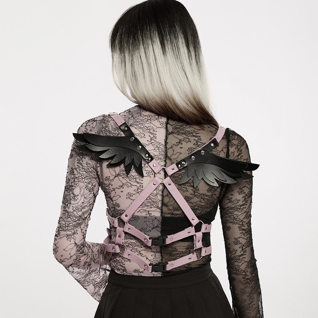 Damen-Körpergeschirr aus Kunstleder mit Flügeln im Pastell-Gothic-Stil - Gothic Shop