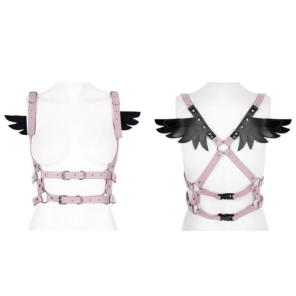 Damen-Körpergeschirr aus Kunstleder mit Flügeln im Pastell-Gothic-Stil - Gothic Shop