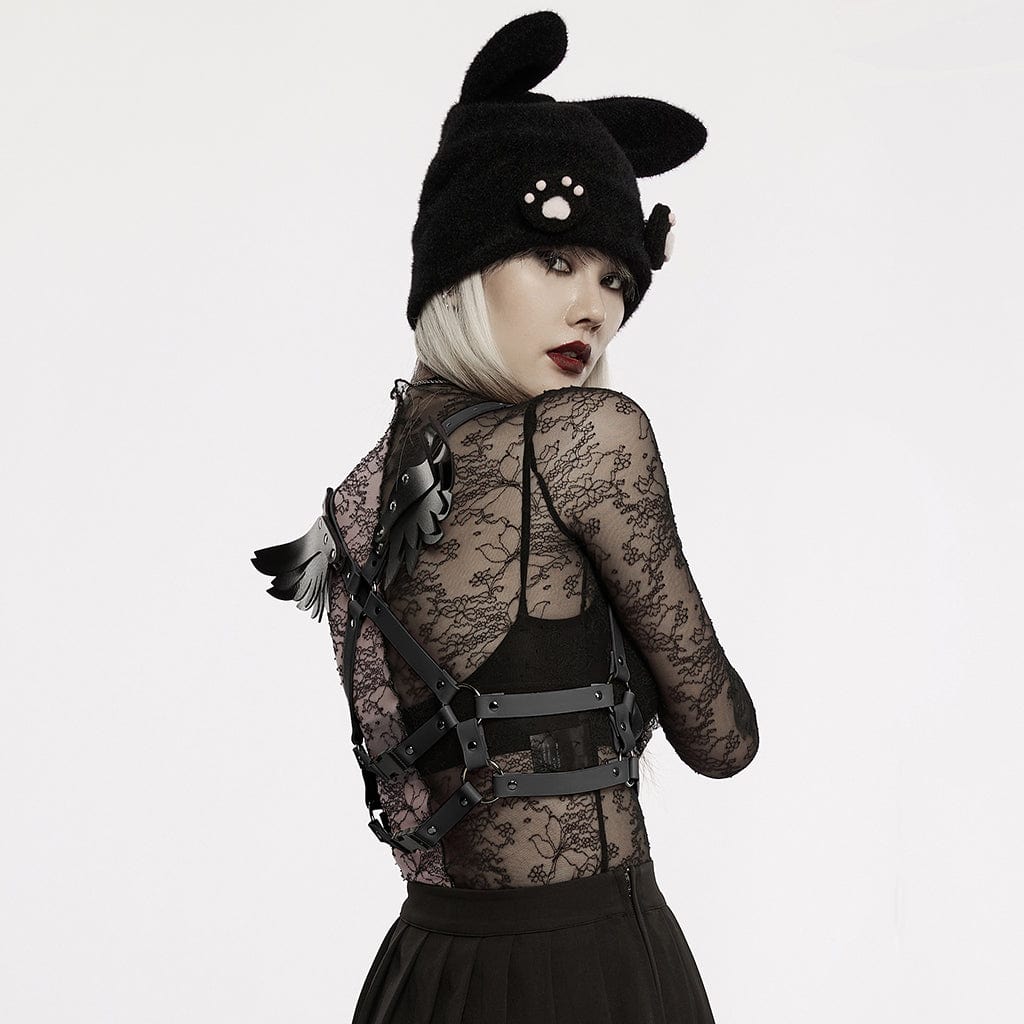 Damen-Körpergeschirr aus Kunstleder mit Flügeln im Pastell-Gothic-Stil - Gothic Shop