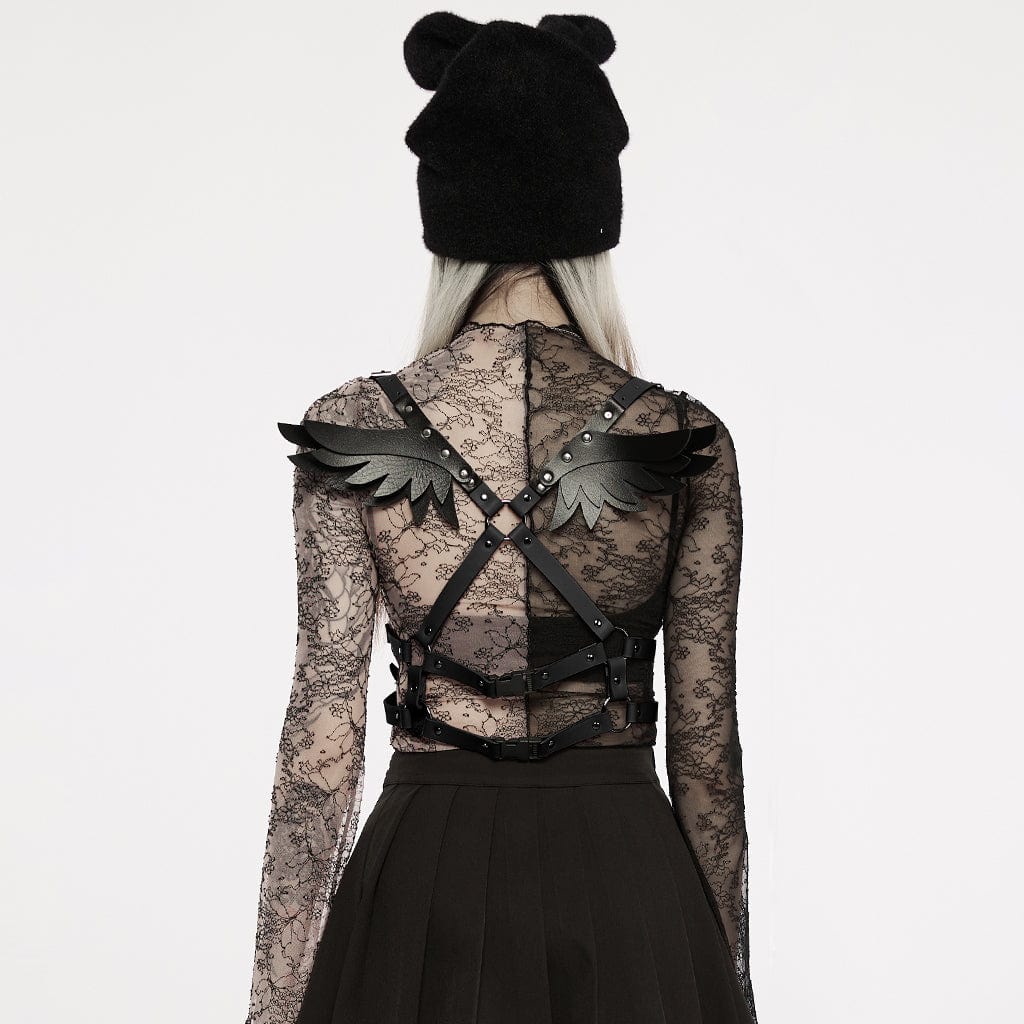 Damen-Körpergeschirr aus Kunstleder mit Flügeln im Pastell-Gothic-Stil - Gothic Shop