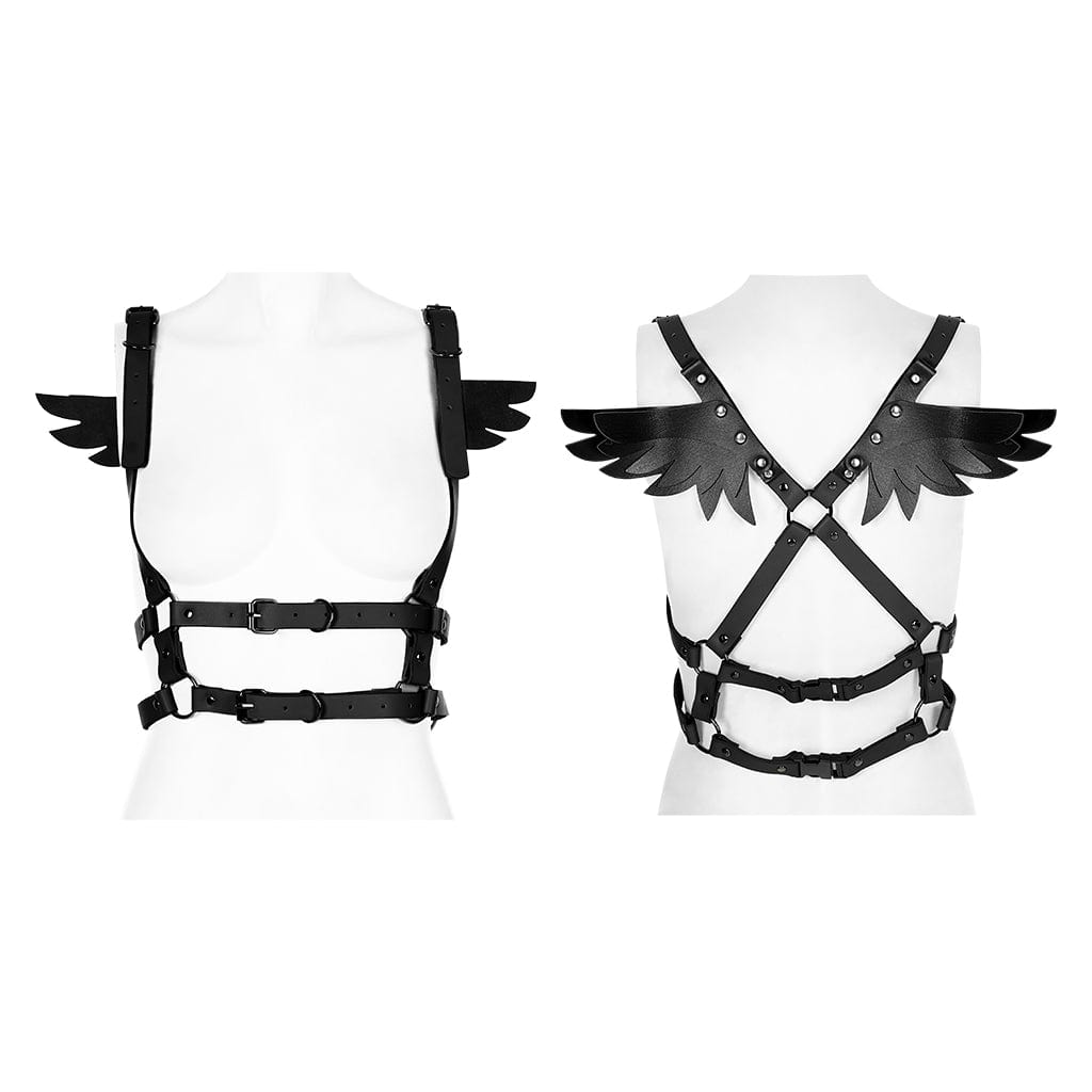 Damen-Körpergeschirr aus Kunstleder mit Flügeln im Pastell-Gothic-Stil - Gothic Shop